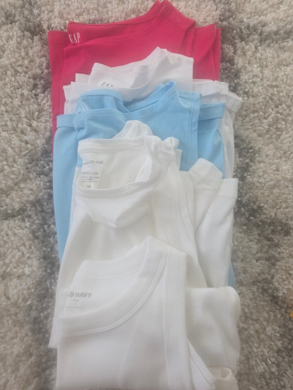 ALL FIVE TOGETHER Like NEW Mixed Tank Tops - White, Light Blue, Hot Pink FIVE